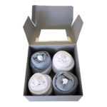 Cupcake kwartet grijs: 2x romper grijsblauw, 2x romper wit en 2 paar witte sokken