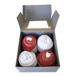 Cupcake kwartet grijs: 2x romper koper, 2x romper wit en 2 paar witte sokken