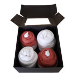 Cupcake kwartet zwart: 2x romper koper, 2x romper wit en 2 paar witte sokken